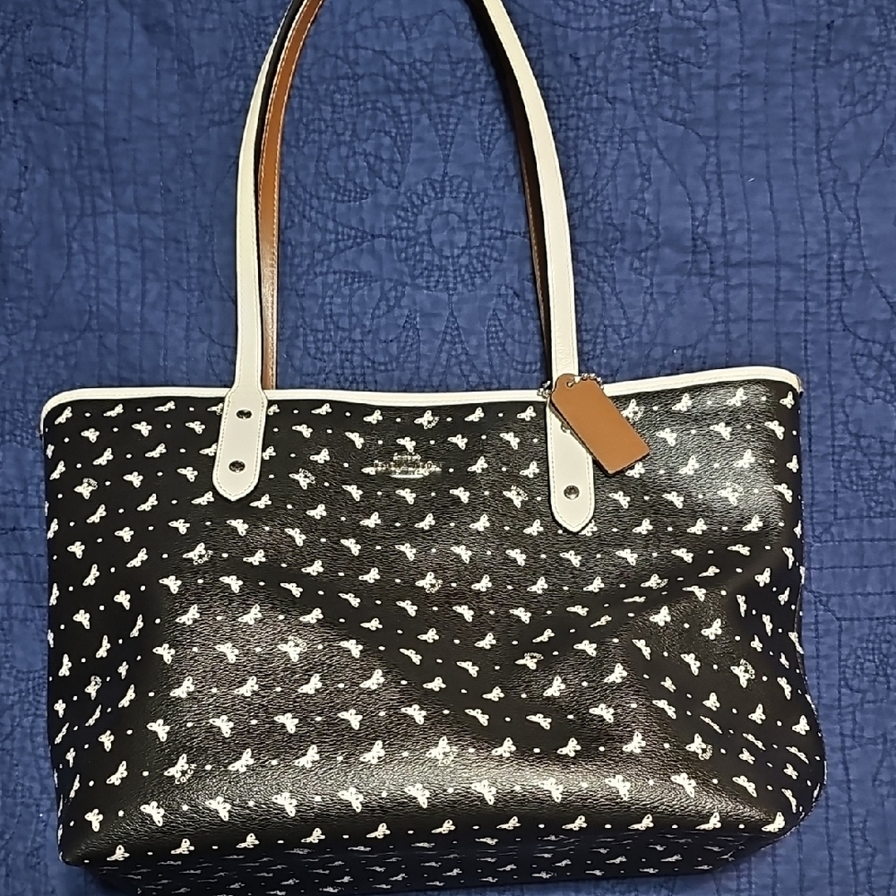Coach Black and Ivory Butterfly Tote New With COA